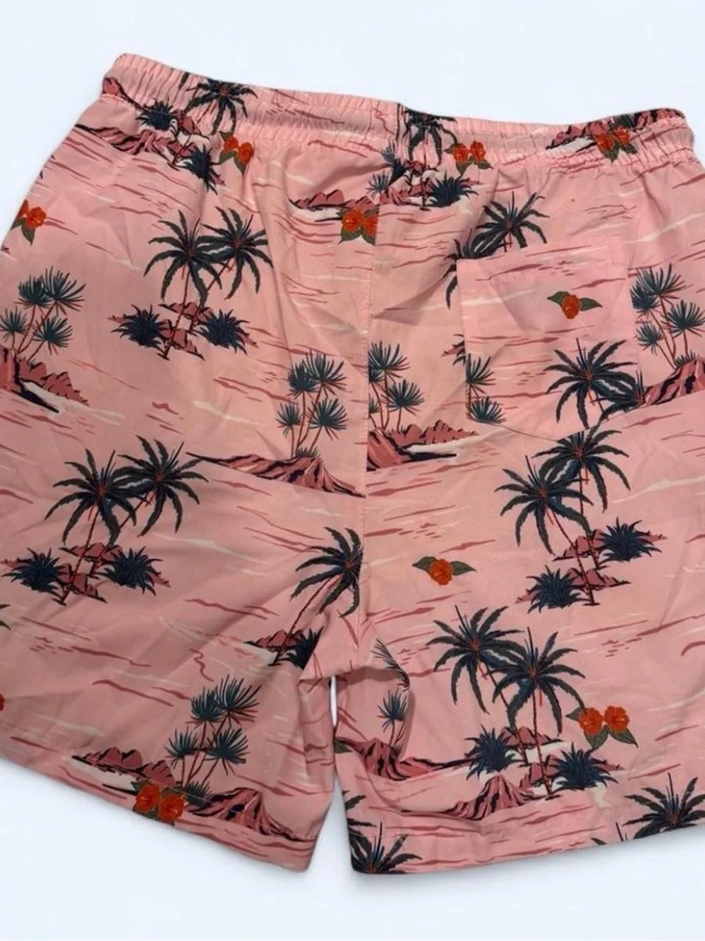 Men's Public Record Pink Palm-Print Swim Trunks with Drawstring M